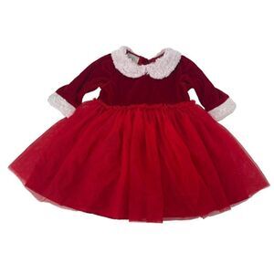 Marmellata Christmas Dress Red Faux Fur Trim Tutu Party Baby Girl Size 18 Months